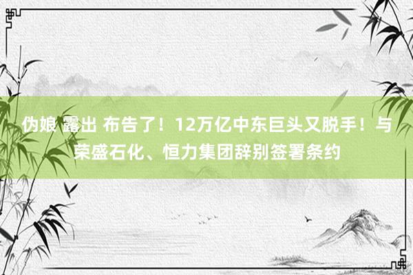伪娘 露出 布告了！12万亿中东巨头又脱手！与荣盛石化、恒力集团辞别签署条约